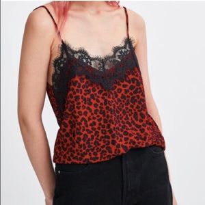 NWT Zara Red Leopard Lace Tank